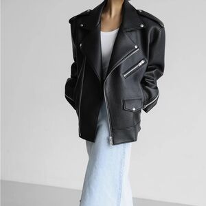 The Frankie Shop Chicago Oversized Moto Jacket - Black